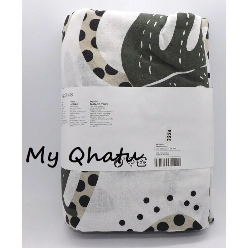 Ikea KLATTERKALLA Twin Duvet Cover with Pillowcase  White/Green NEW